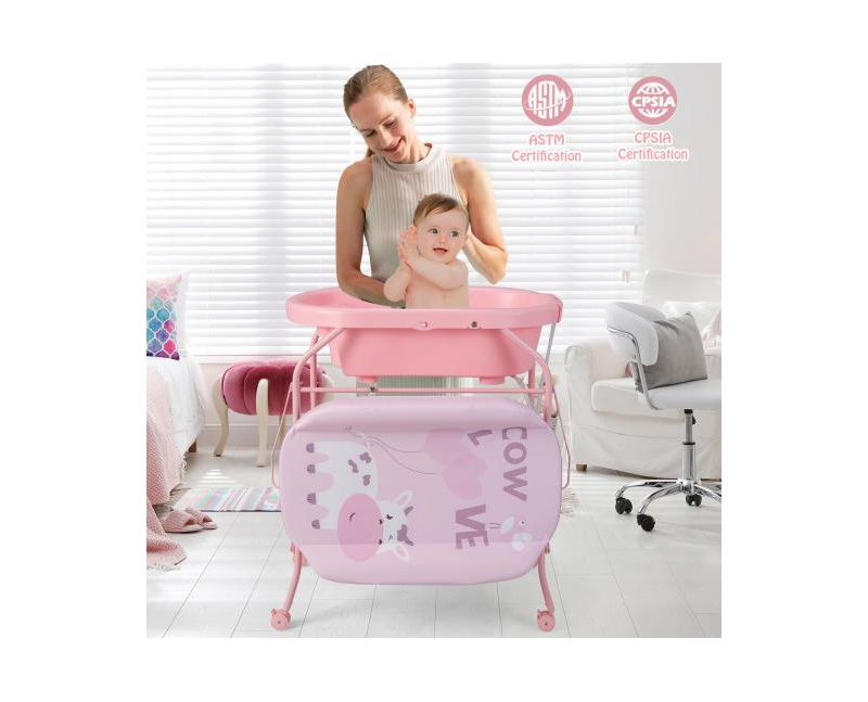 Portable Baby Changing Table with Storage Basket and Shelves