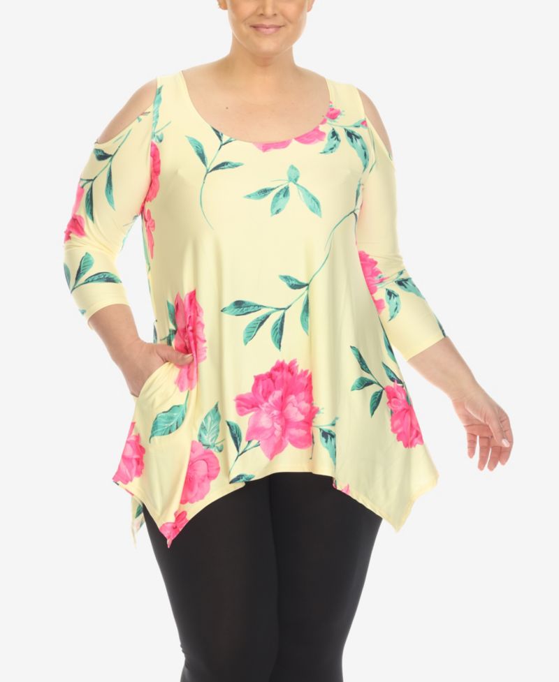 Plus Size Floral Printed Cold Shoulder Tunic Top