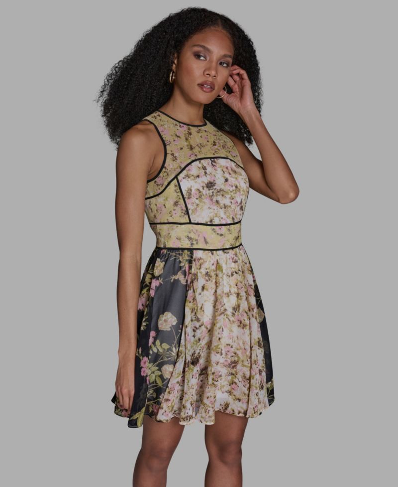 Women's Crewneck Mix Print Mini Dress