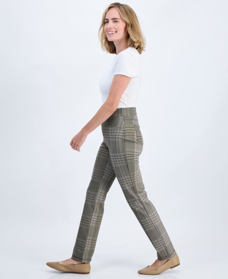 Petite Plaid High-Rise Pull-On Ponte Pants