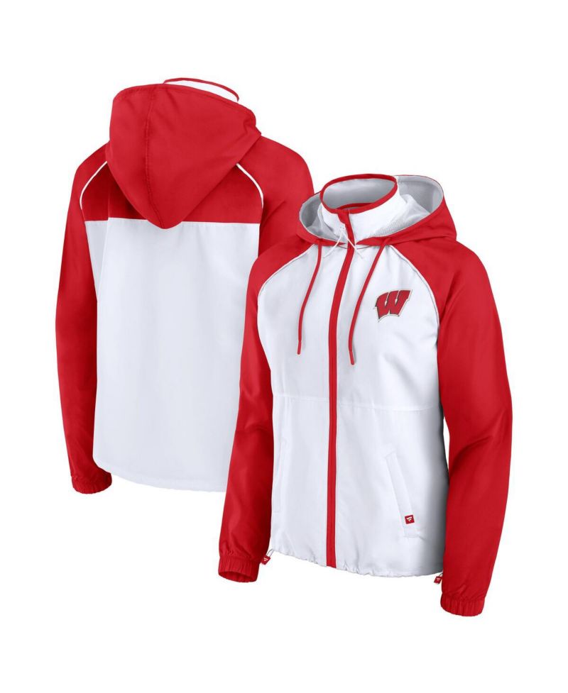 Women's White Wisconsin Badgers Full-Zip Anorak Hoodie Jacket