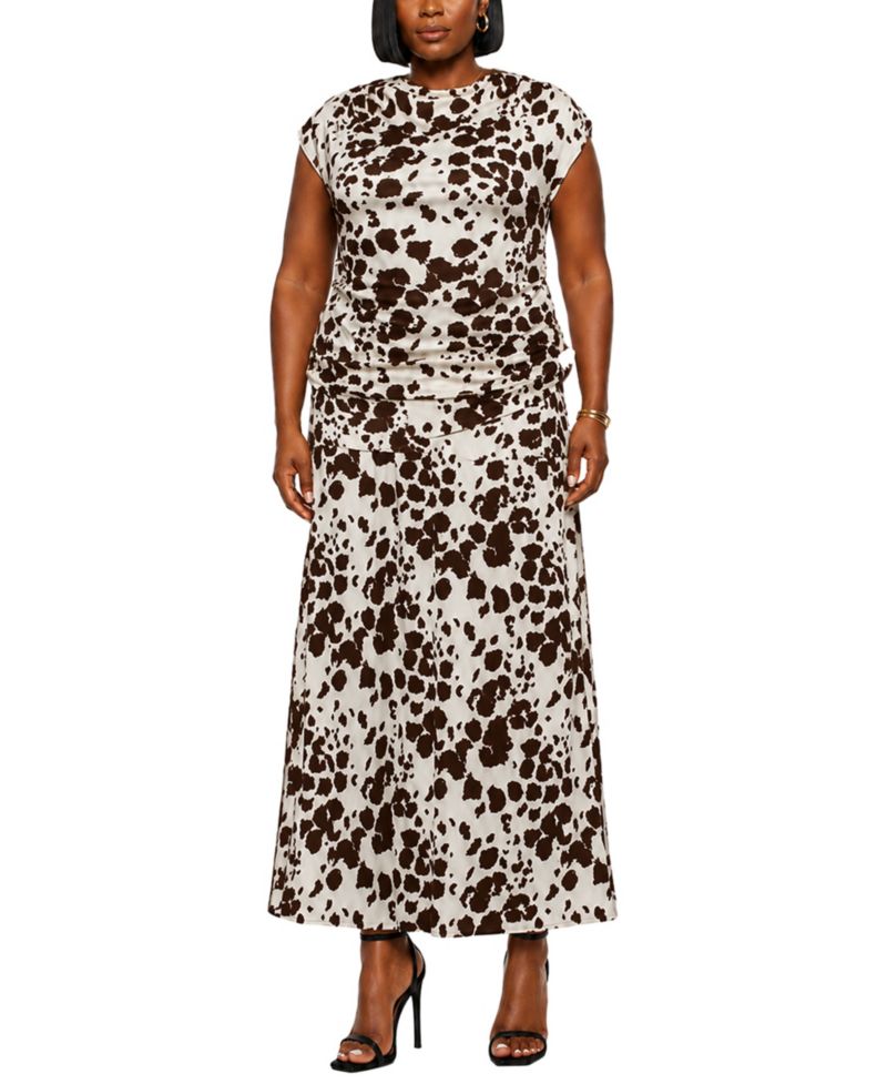 Plus Size Cow Print Elastic Waist Maxi Skirt