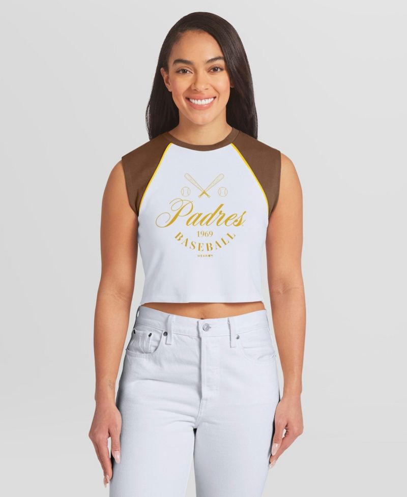 Women's White San Diego Padres Cooperstown Cropped Raglan Tank Top
