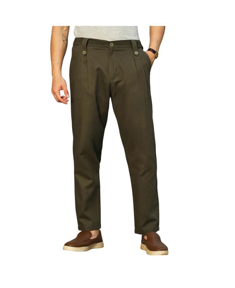 Men's Sacramento Green Ribbed-Pleated Chino Trousers
