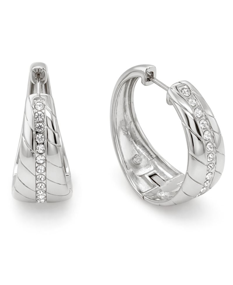 Crystal Center Graduated Hinged Hoop Earrings