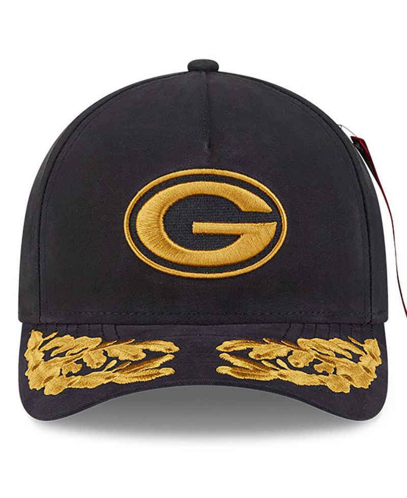 x Alpha Industries Men's Black Green Bay Packers A-Frame 9FORTY Adjustable Hat