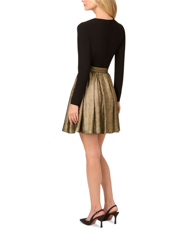 by Adrianna Papell Women's Long-Sleeve Belted Dress