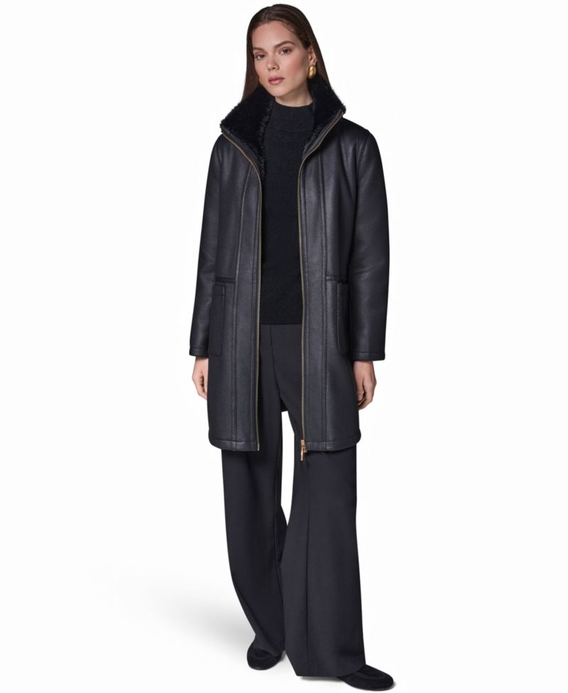 Women's Faux Shearling Long-Sleeve Spread Collar Coat