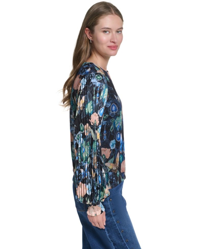 Women's Mixed Media Printed Mesh Top
