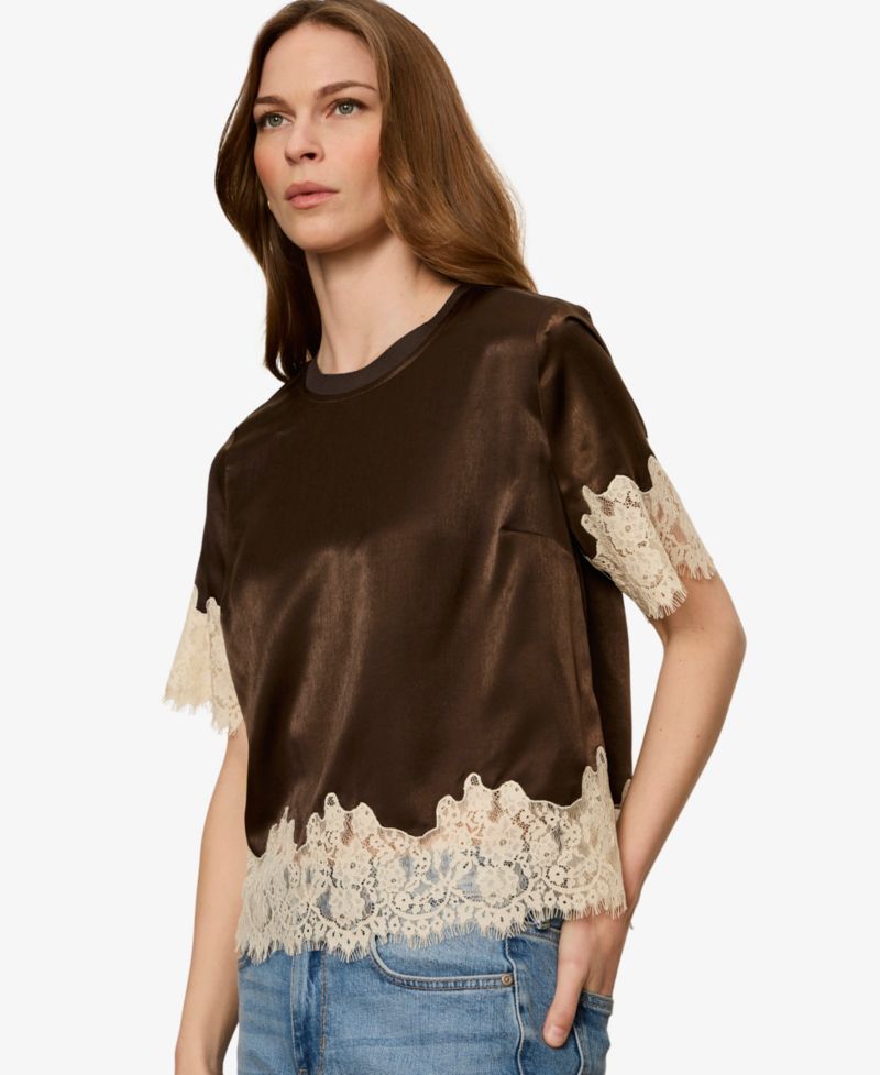 Women's One Of A Kind Satin Lace-Trim Blouse