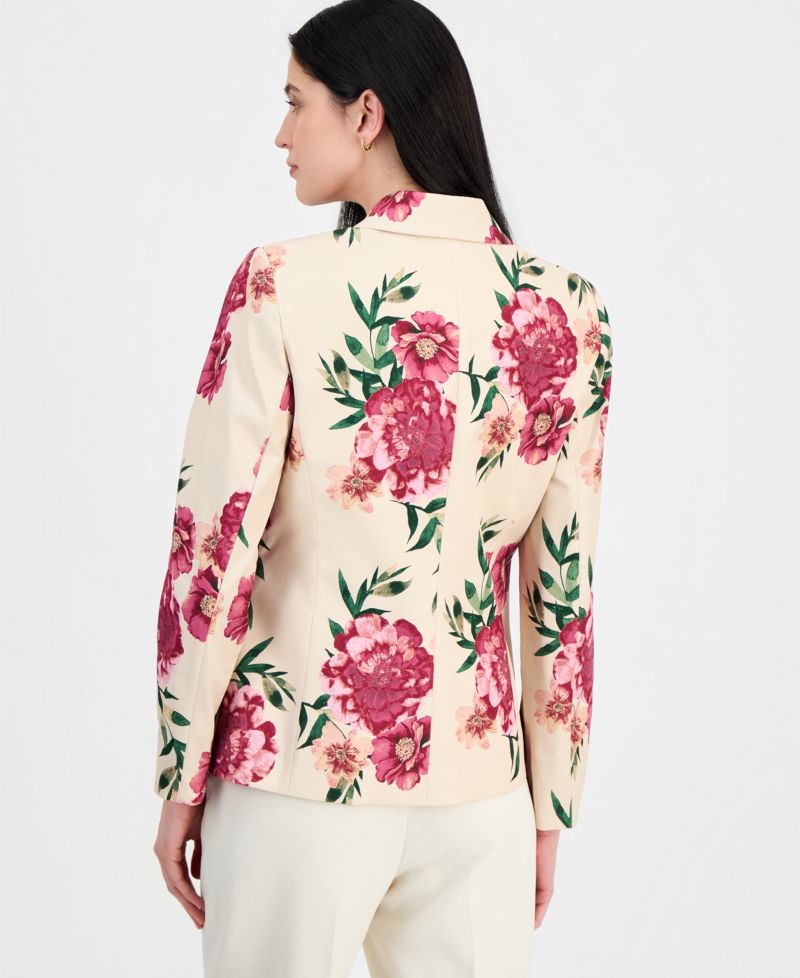 ASL Petite Printed Lapel Collar One-Button Blazer