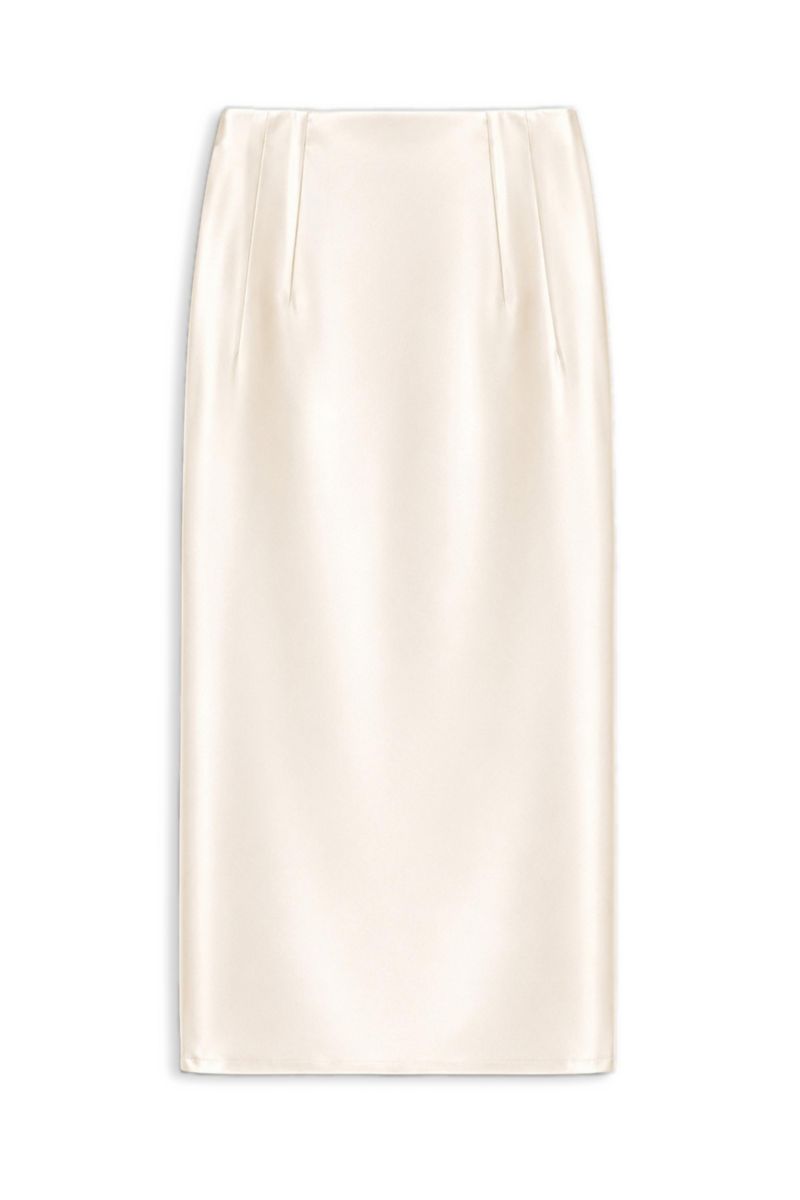 Women's Satin High-Waisted Pleated Pencil Midi Skirt