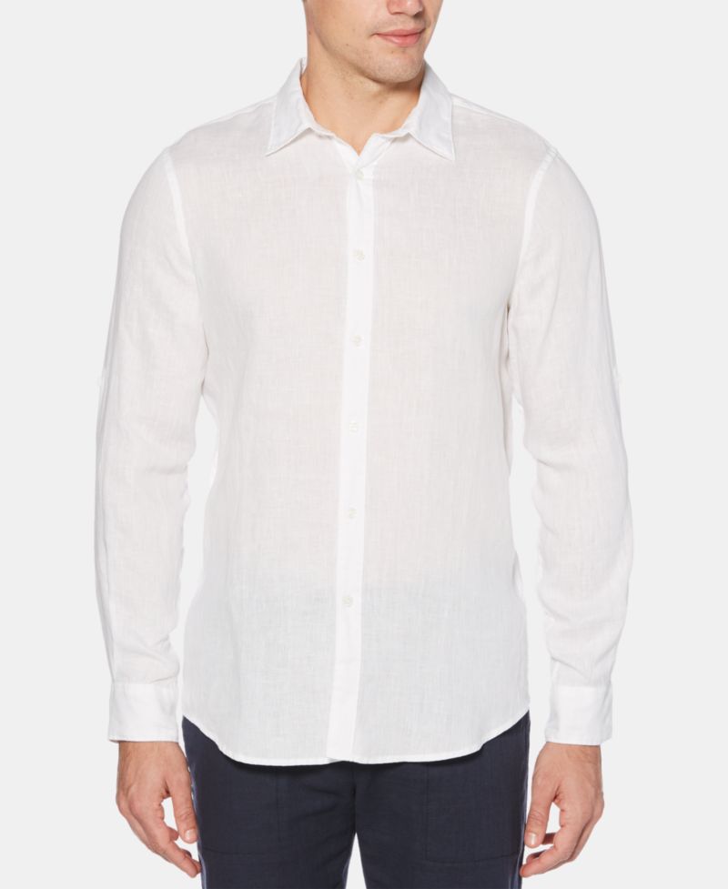 Men's Solid Linen Roll Sleeve Shirt