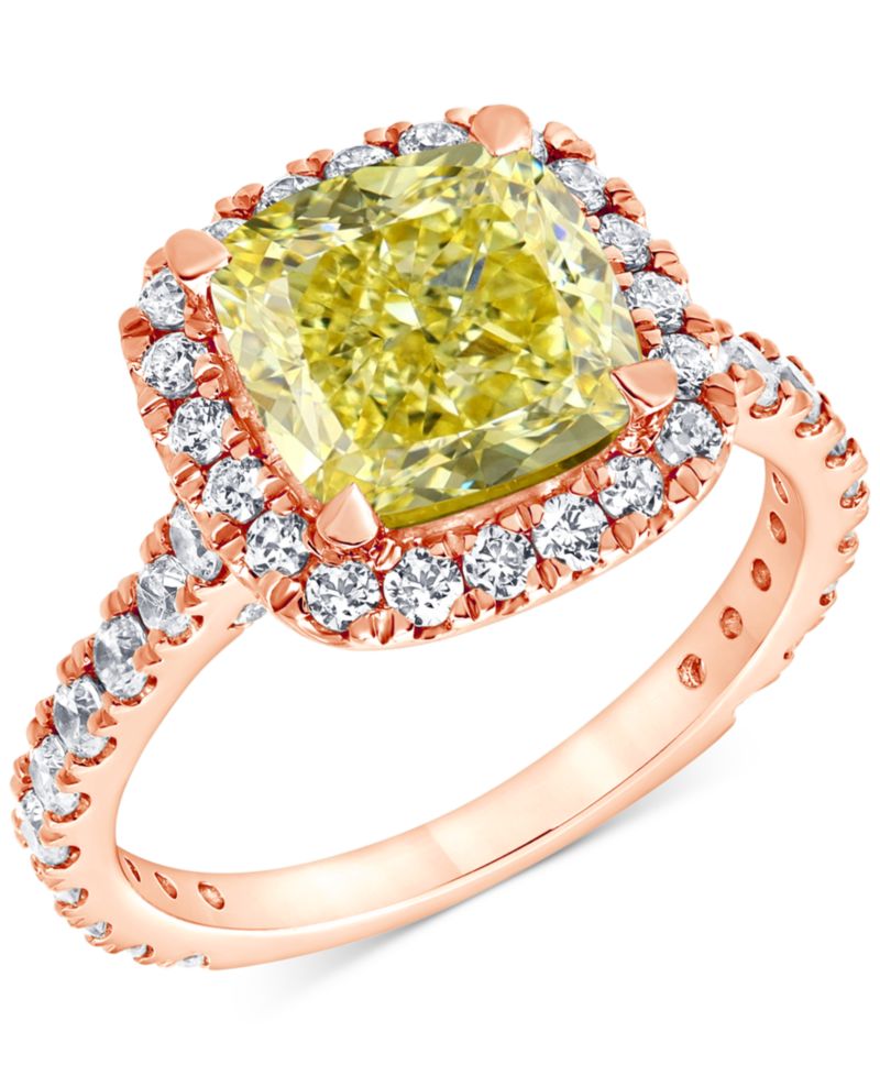 IGI Certified Lab Grown Yellow Diamond Cushion Halo Engagement Ring (4 ct. t.w.) in 14k White, Yellow or Rose Gold