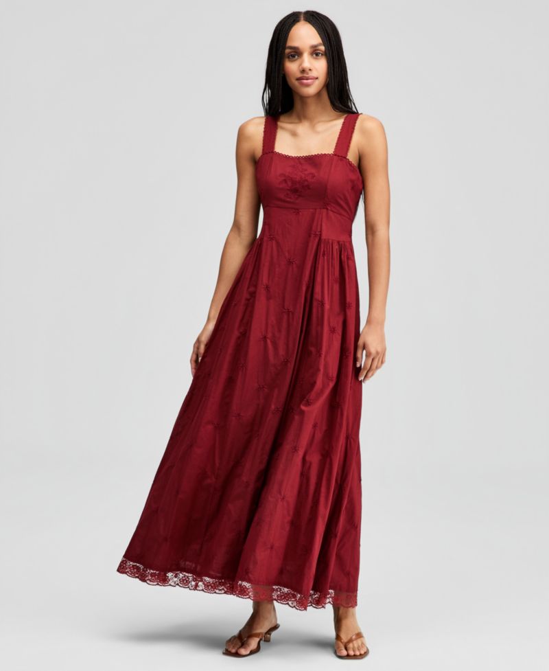 Petite Embroidered Square-Neck Dress