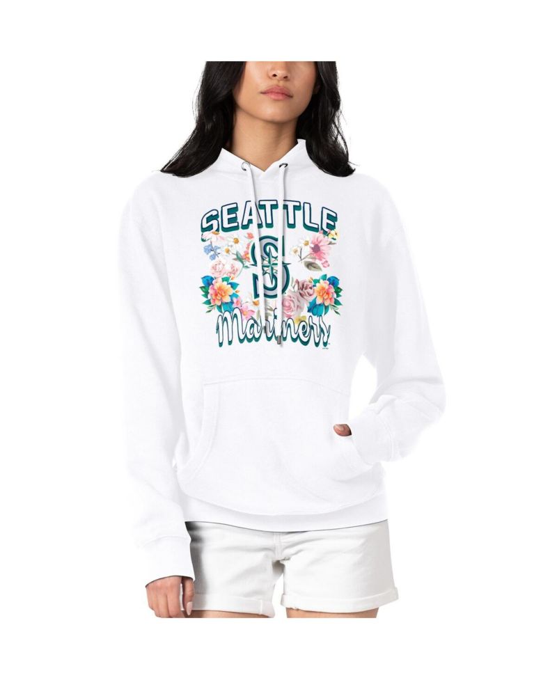Women's White Seattle Mariners Flowers Graphic Pullover Hoodie