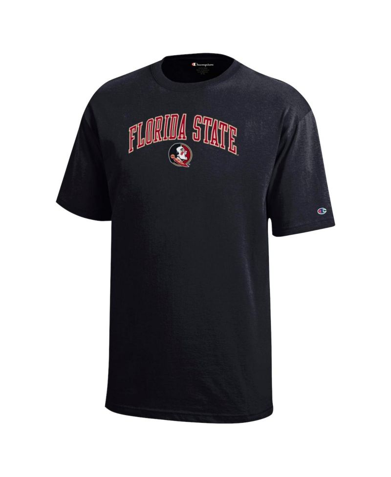 Big Boys and Girls Black Florida State Seminoles Arch Over Logo T-Shirt