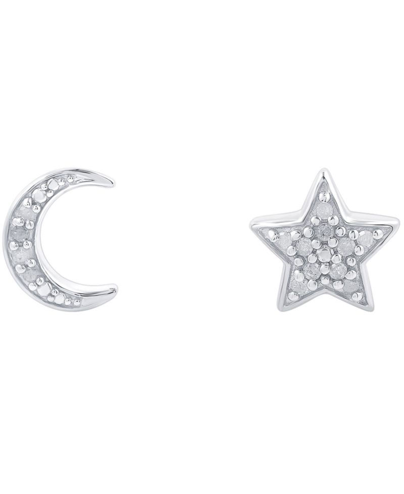 Diamond Moon & Star Stud Earrings (1/10 ct. t.w.) in Sterling Silver
