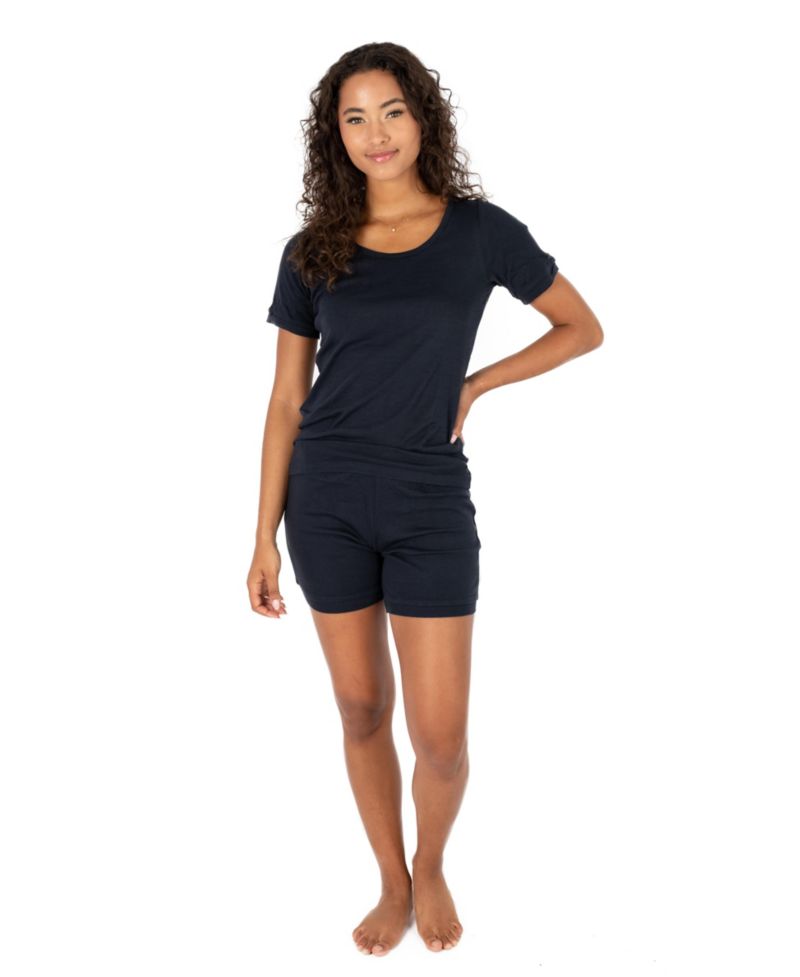 Womens Matching Family Two Piece Cotton Short Sleeve Shirt and Shorts Solid Color Pajamas