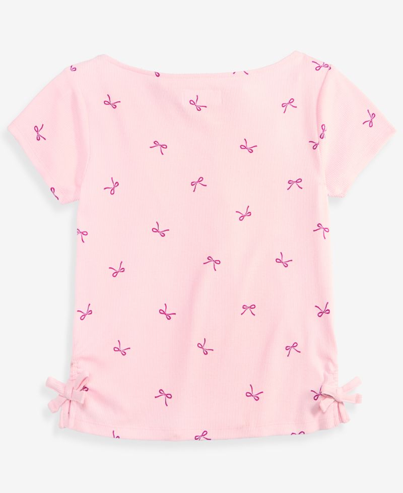 Girls' 5-20 Bows-Print Ribbed T-Shirt