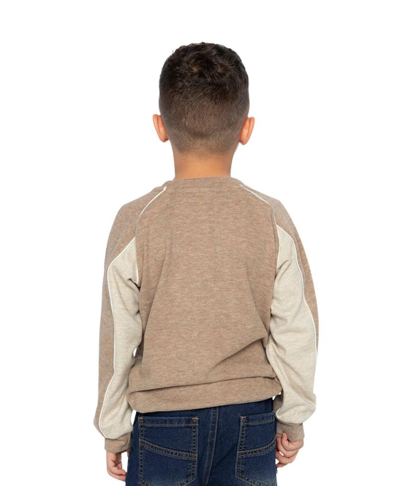 Little Boys 6-12 Brushed Jersey Top with Raglan Sleeves Taupe