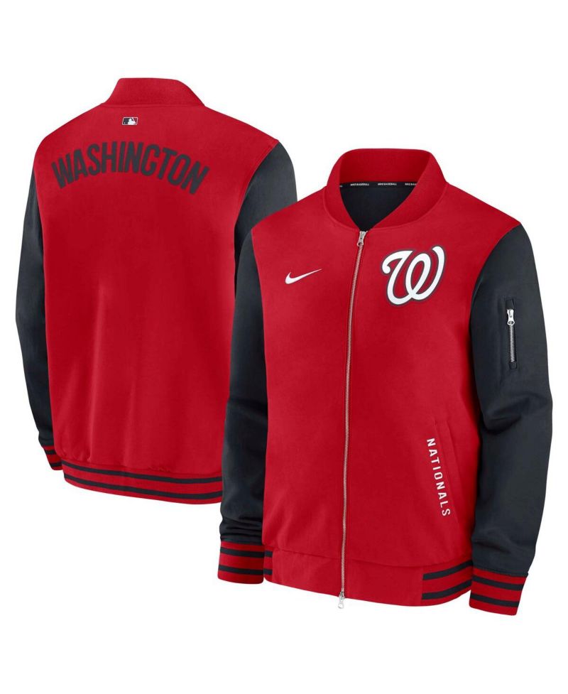 Men's Red/Navy Washington Nationals Authentic Collection Dugout Full-Zip Bomber Jacket