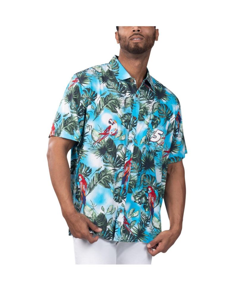 Men's Light Blue Kyle Larson Jungle Parrot Party Button-Up Shirt