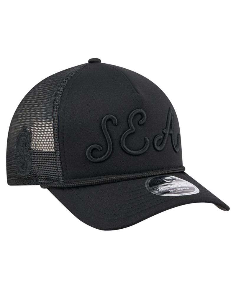 Men's Black Seattle Mariners City Initial 9FORTY A-Frame M-Crown Adjustable Trucker Hat