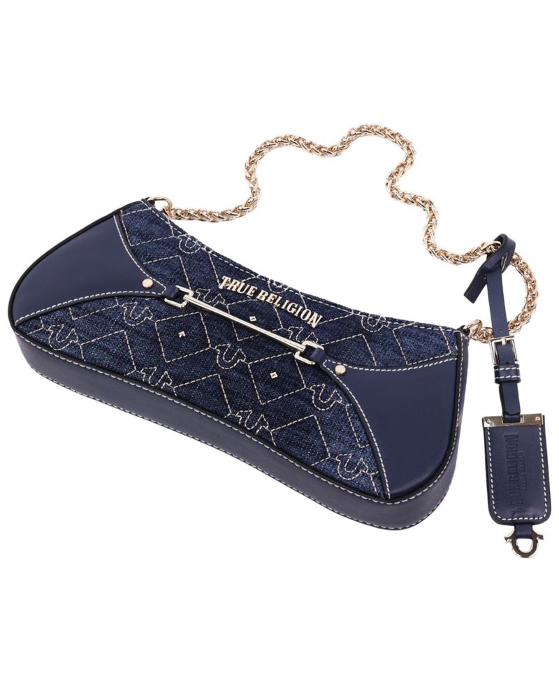 Studded Denim Chain Shoulder Bag