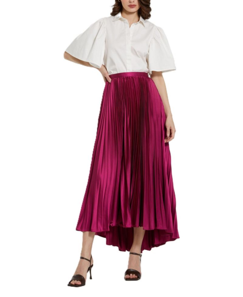 Women's Long Pleated Satin Evening Skirt