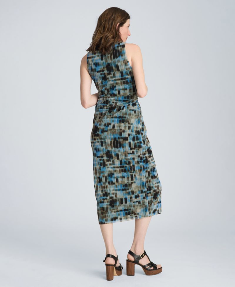 Women's Twist Front Mesh Printed Midi Dress