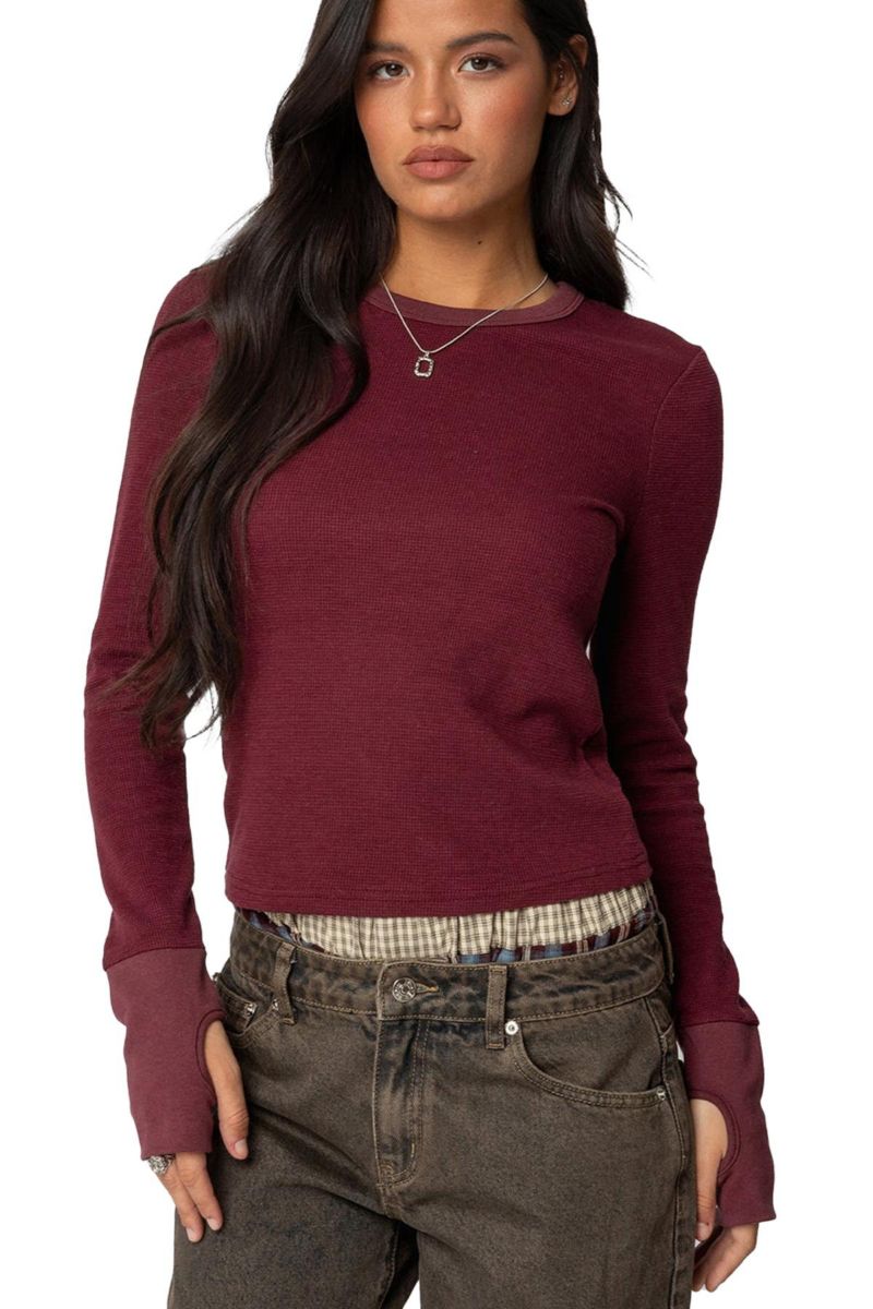 Women's Waffle Long Sleeve T Shirt
