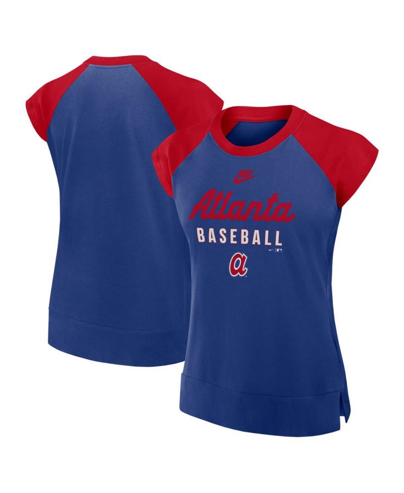 Women's Royal/Red Atlanta Braves Cooperstown Collection Raglan Performance T-Shirt