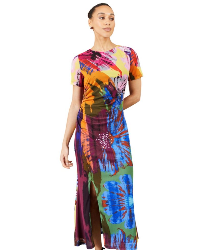 Women's Abstract Floral Mesh Maxi Dress