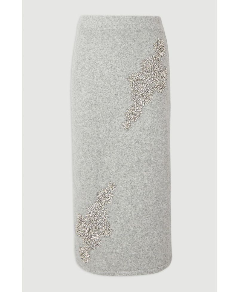 Women's Wool Embellished Pencil Midi Skirt