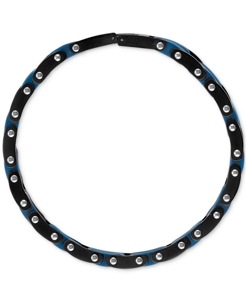 Diamond & Carbon Fiber Link Bracelet (1/3 ct. t.w.) in Blue & Black Ion-Plated Stainless Steel