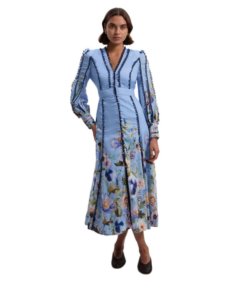 Women's Trailing Floral Woven Plunge Maxi Dress