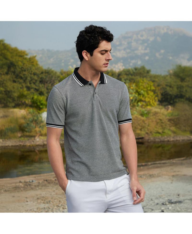 Men's Onyx Black Duo-Hue Knit Polo T-Shirt