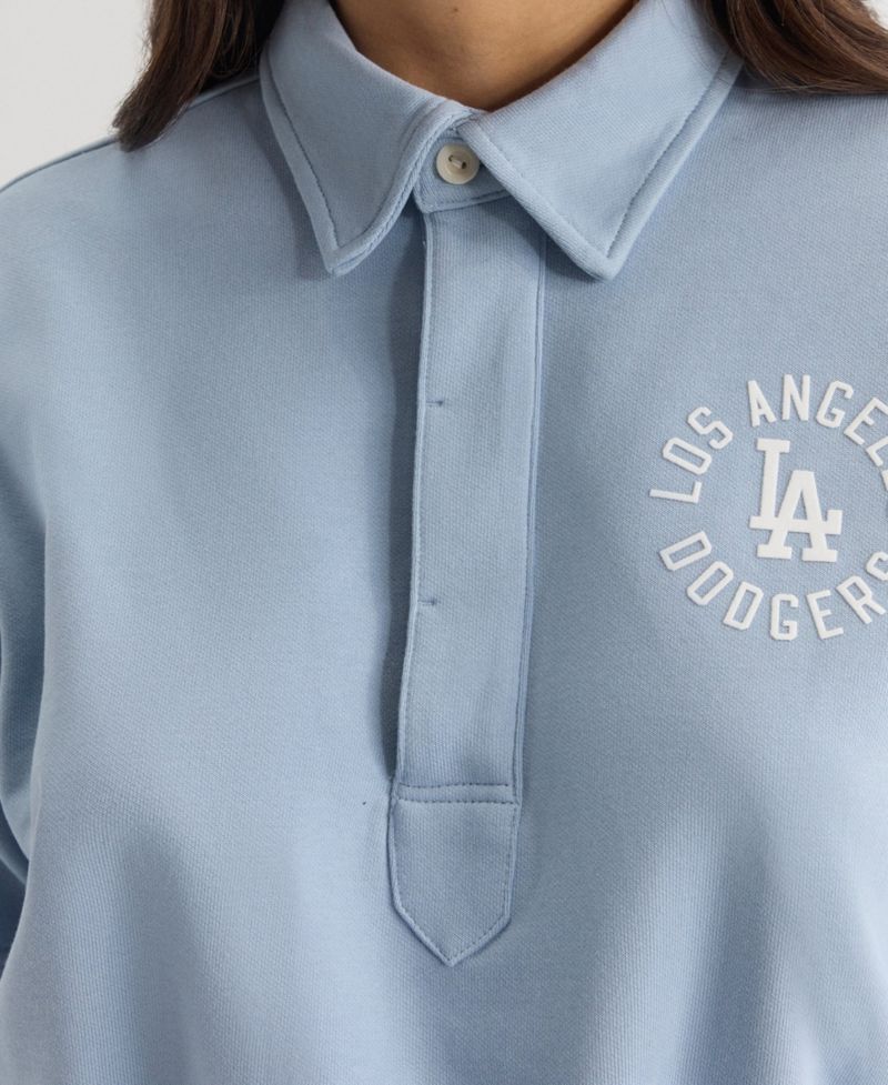 Women's Los Angeles Dodgers Iconic Cropped Spread Collar Short-Sleeve Polo Sweatshirt