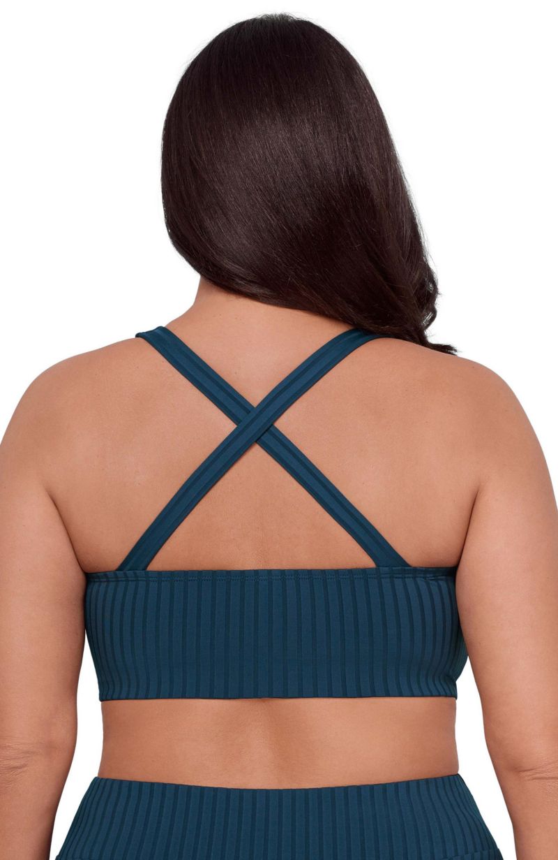 Women's Supportive and Sculpting Ribbed Scoop-Neck Crossback Bralette Swimsuit Top