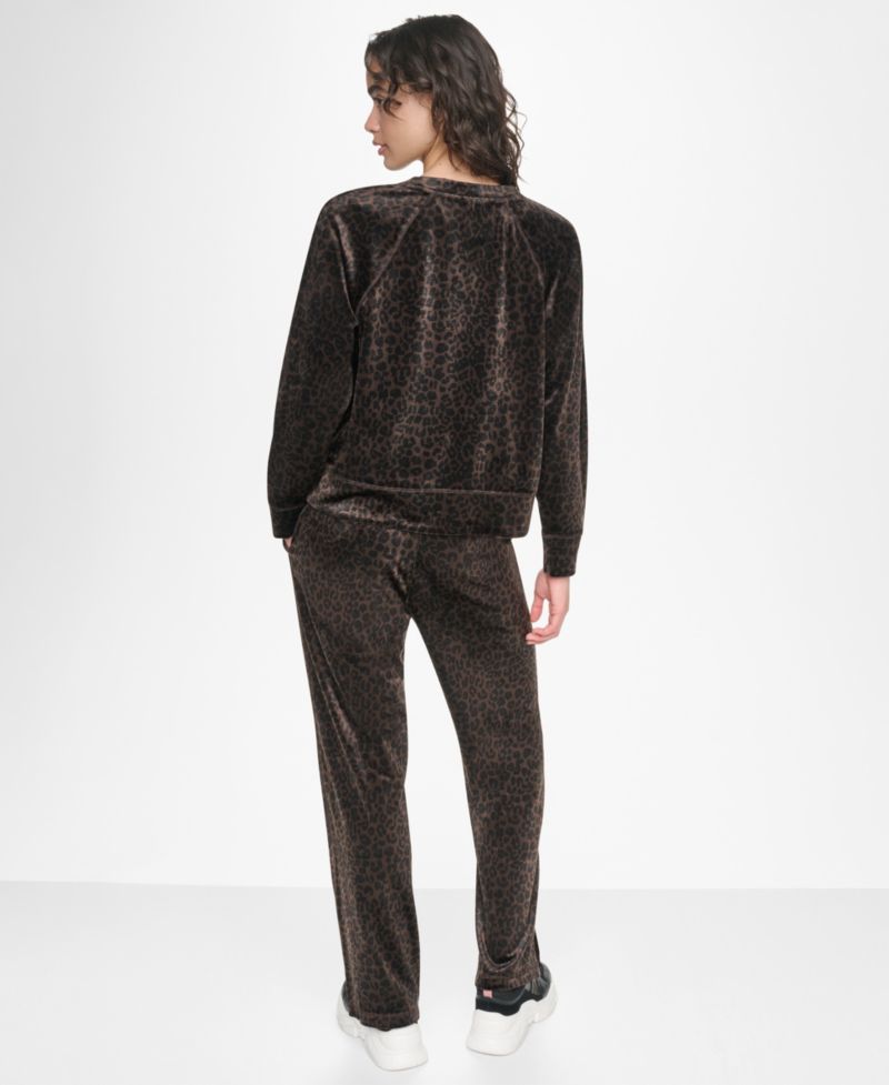 Women's Leopard-Print Mid-Rise Soft Velour Track Pants
