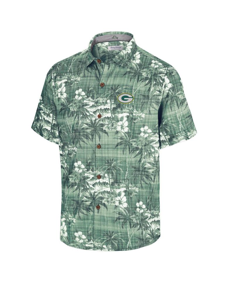 Men's Green Bay Packers Coconut Point Isla Palmetto Camp Button-Up Shirt