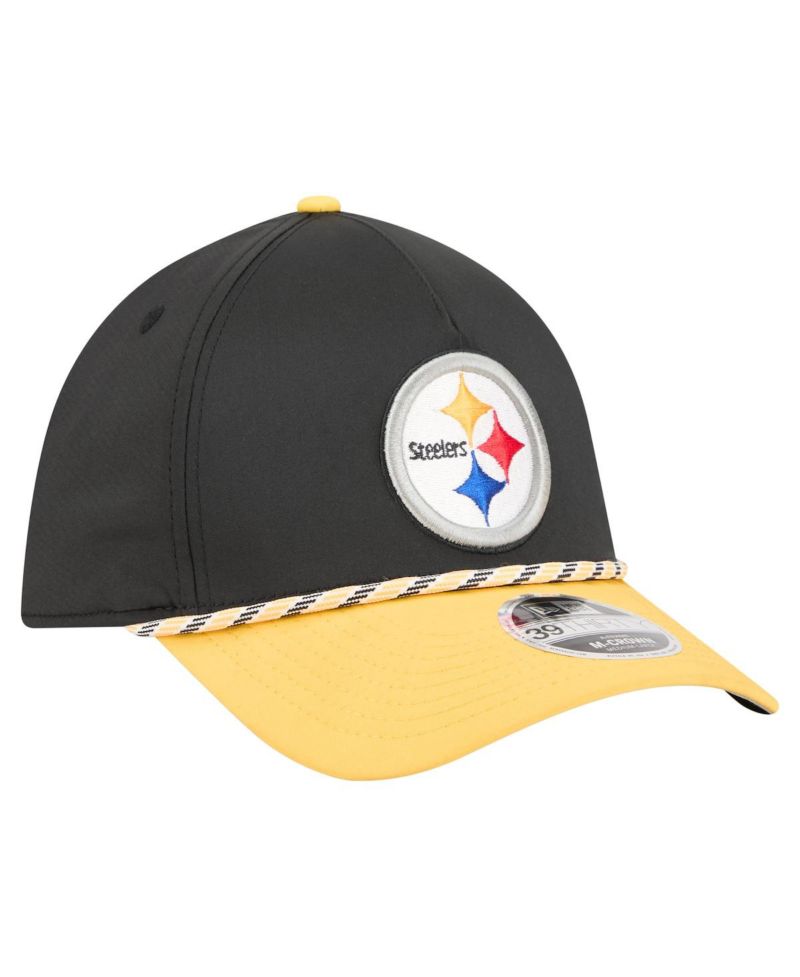 Men's Black/Gold Pittsburgh Steelers Rope M-Crown A-Frame 39THIRTY Flex Hat