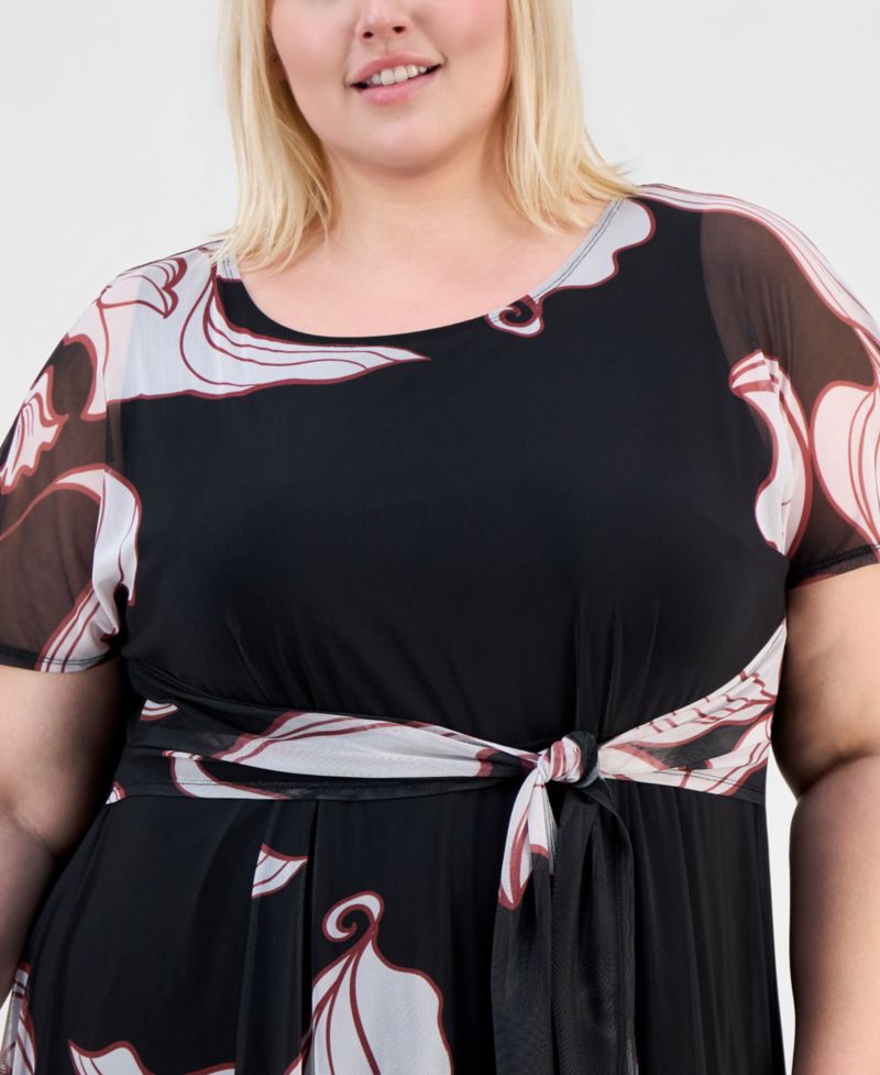Plus Size Placement-Print Tie-Front Dress