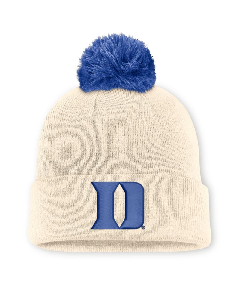 Men's and Women's Natural Duke Blue Devils Campus Prep Script Cuffed Knit Hat with Pom
