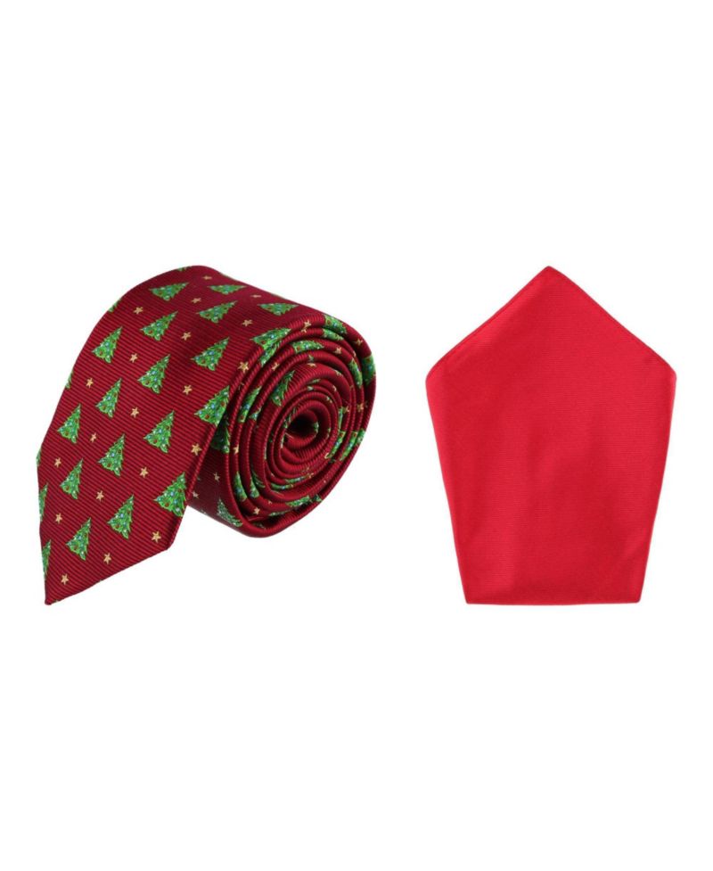 Men's Christmas Tie and Pocket Square Bundle