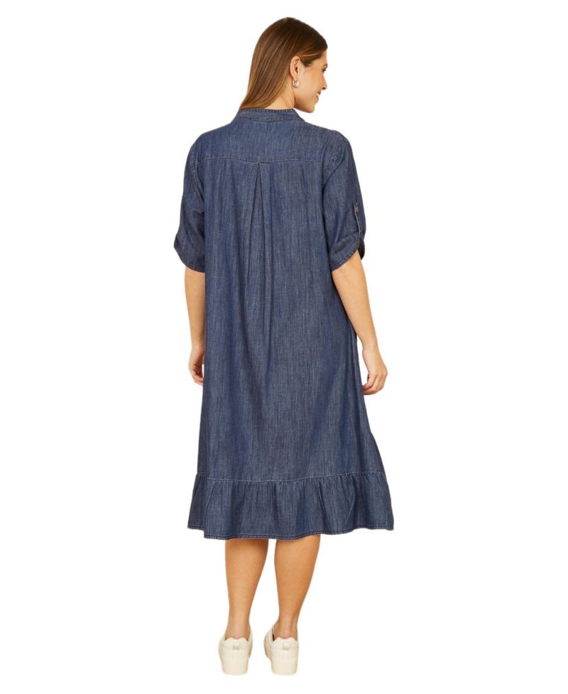 Women's Denim Dip Hem Relaxed Fit Shirt Dress