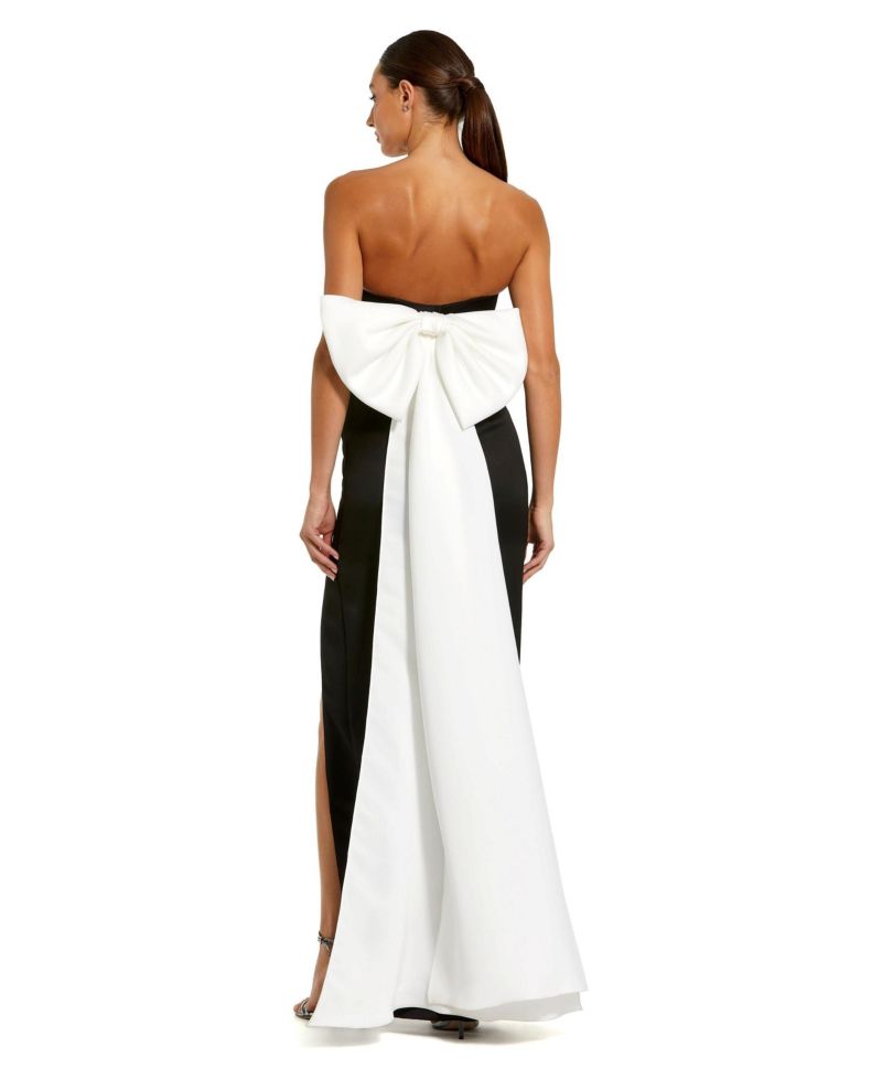 Women's Satin Strapless Bustier Gown With Oversized Bow