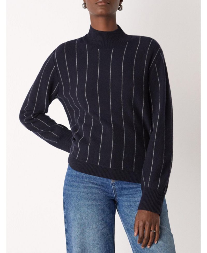 Women's Stripe Wool Funnel Neck Knit Sweater