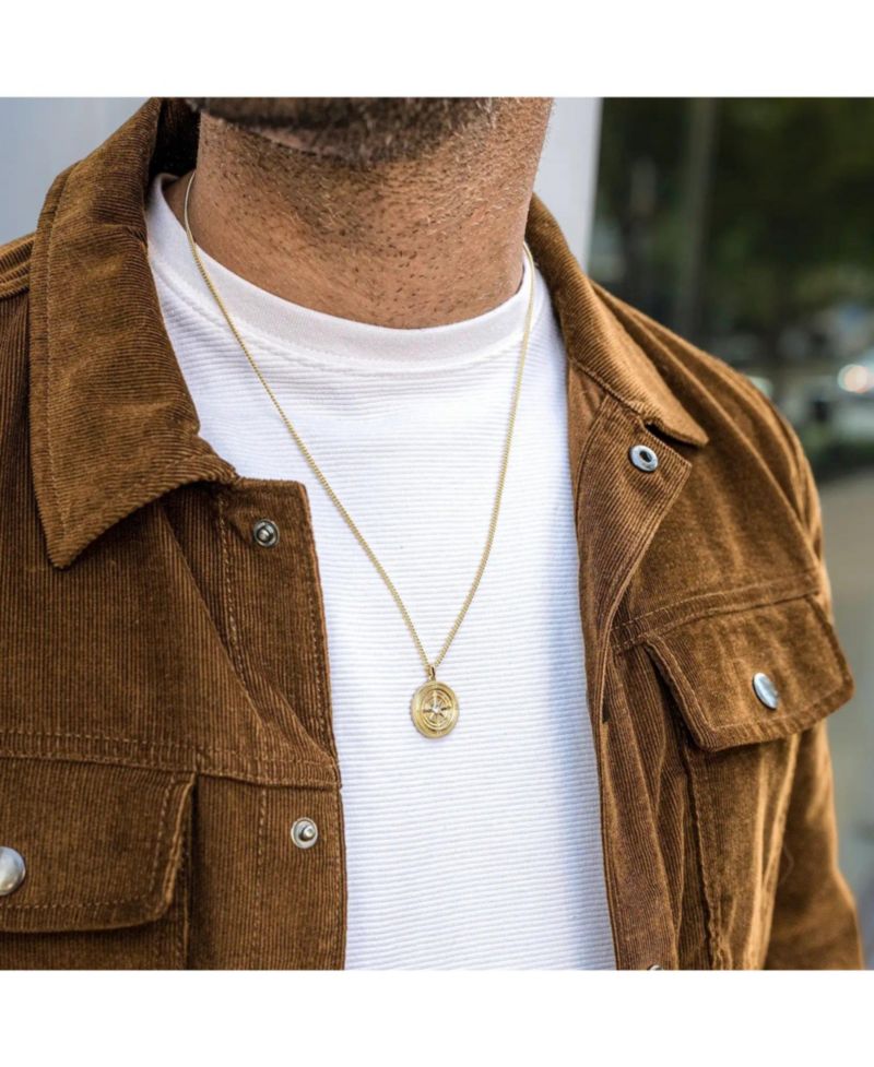 Men's Compass Pendant Necklace - Gold 22" Chain